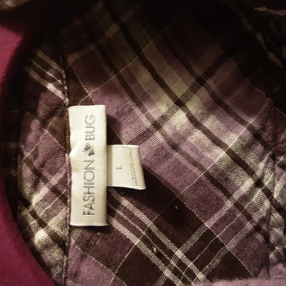 Fashion Bug Embellished Purple Plaid Cotton Flannel Woman's Large - Picture 2 of 7
